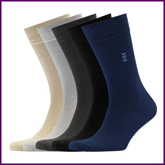 Men's Bamboo Rayon Dress Socks 5-Pack Mid-Calf Crew Fits Size 8-13